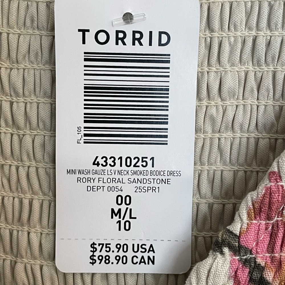 Torrid Rory Floral Long Sleeve Dress Smocked Bodice Gauze Woven Dress M/L NWT - Picture 10 of 16